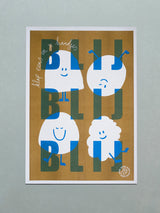 Poster voorkant – BLIJ BLIJ BLIJ kinderposter riso op grond